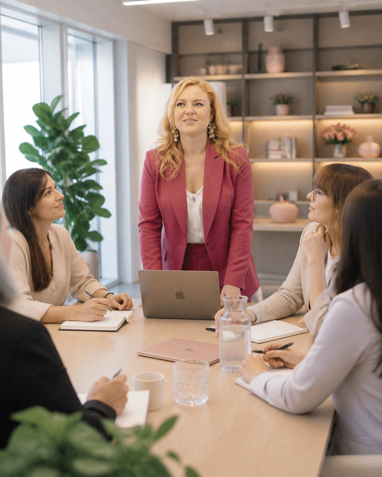 A collaborative and peaceful meeting scene, representing a team operating with clarity and calm.