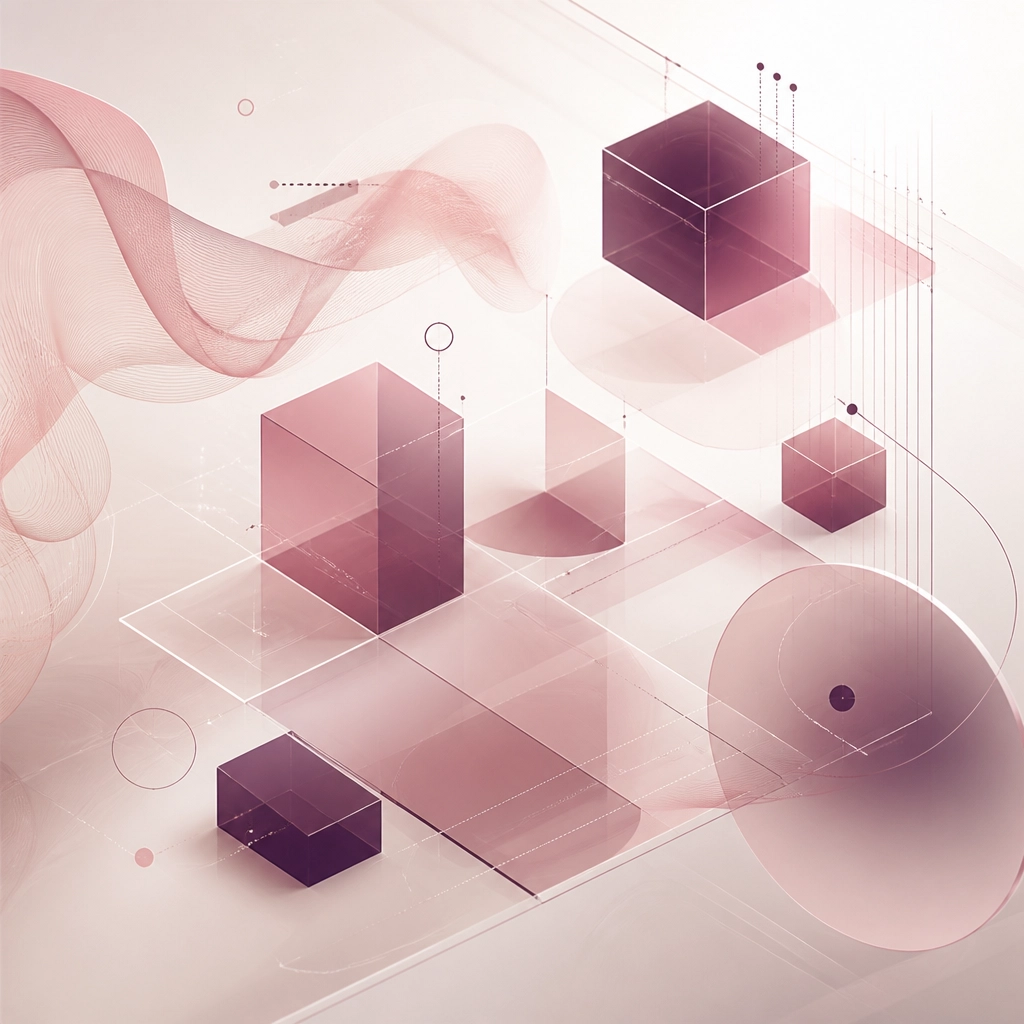 Abstract artistic representation of flow and structure in soft blush and deep plum tones.