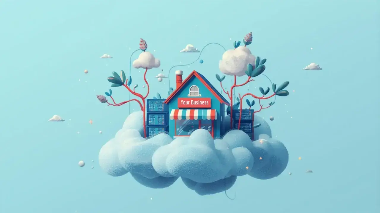 Website hosting for small businesses illustrated as a secure cloud-based business foundation
