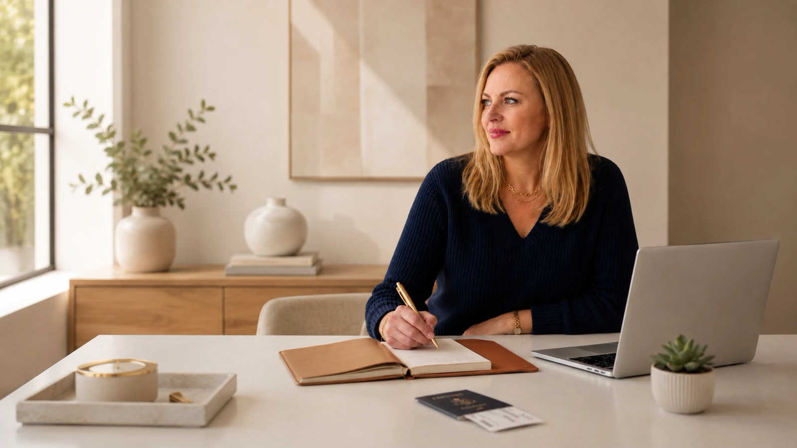 Andrea Florescu reviewing business systems and technology strategy in a modern workspace